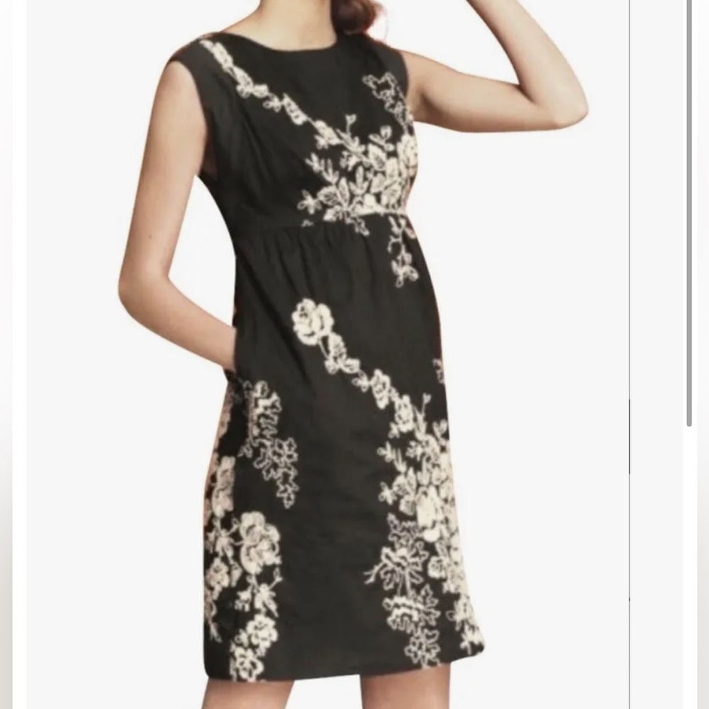 J Crew Mirabel Dress Faded Black Sand Embroidered Floral 0